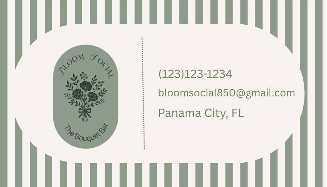 Bloom Social business card front with green stripe pattern