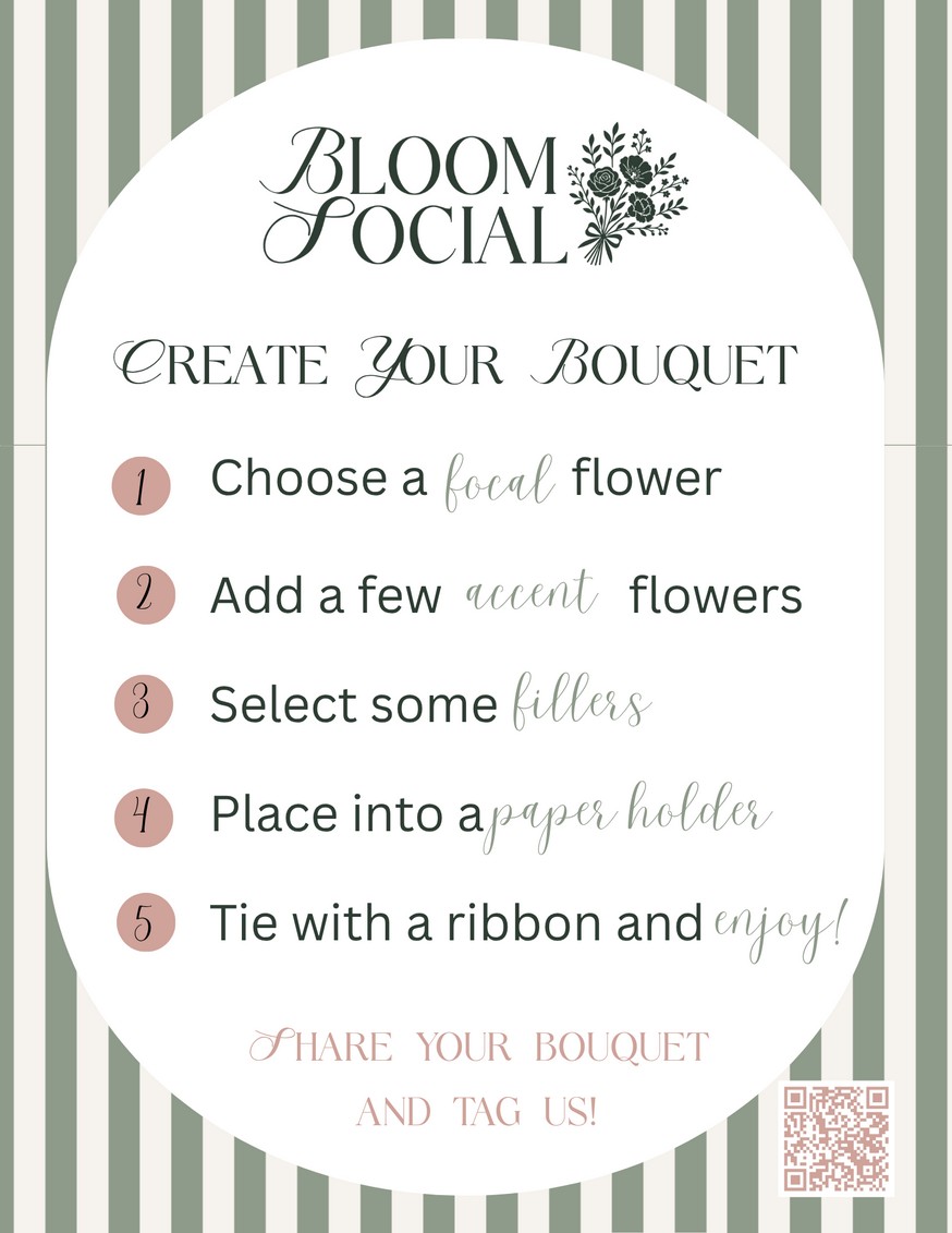 Bloom Social five-step Create Your Bouquet instruction sheet