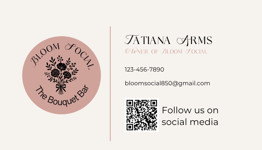 Bloom Social business card back with submark and QR code